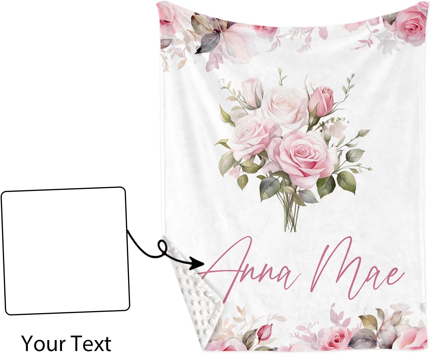 Personalized Baby Crib Bedding Set, Custom Name Pink Flowers Design Nursery Bed Set 4 Piece, Baby Blanket Fitted Sheet Nursery Rug Wall Art Set, Custom Room Decor Idea Gift for Newborns Girls