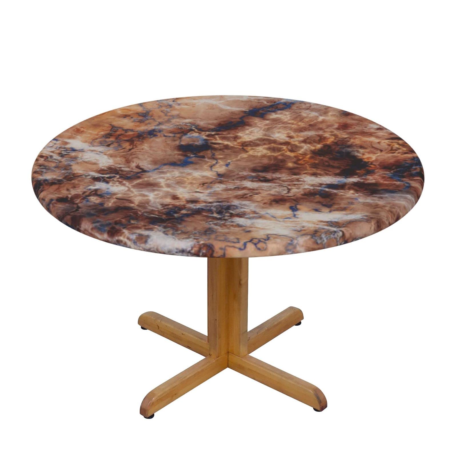 Lsjuee Round Fitted Tablecloth 40-44in Elastic Edged Table Cloth for Kitchen Dining Party Home Decor - Marble Lightning Brown