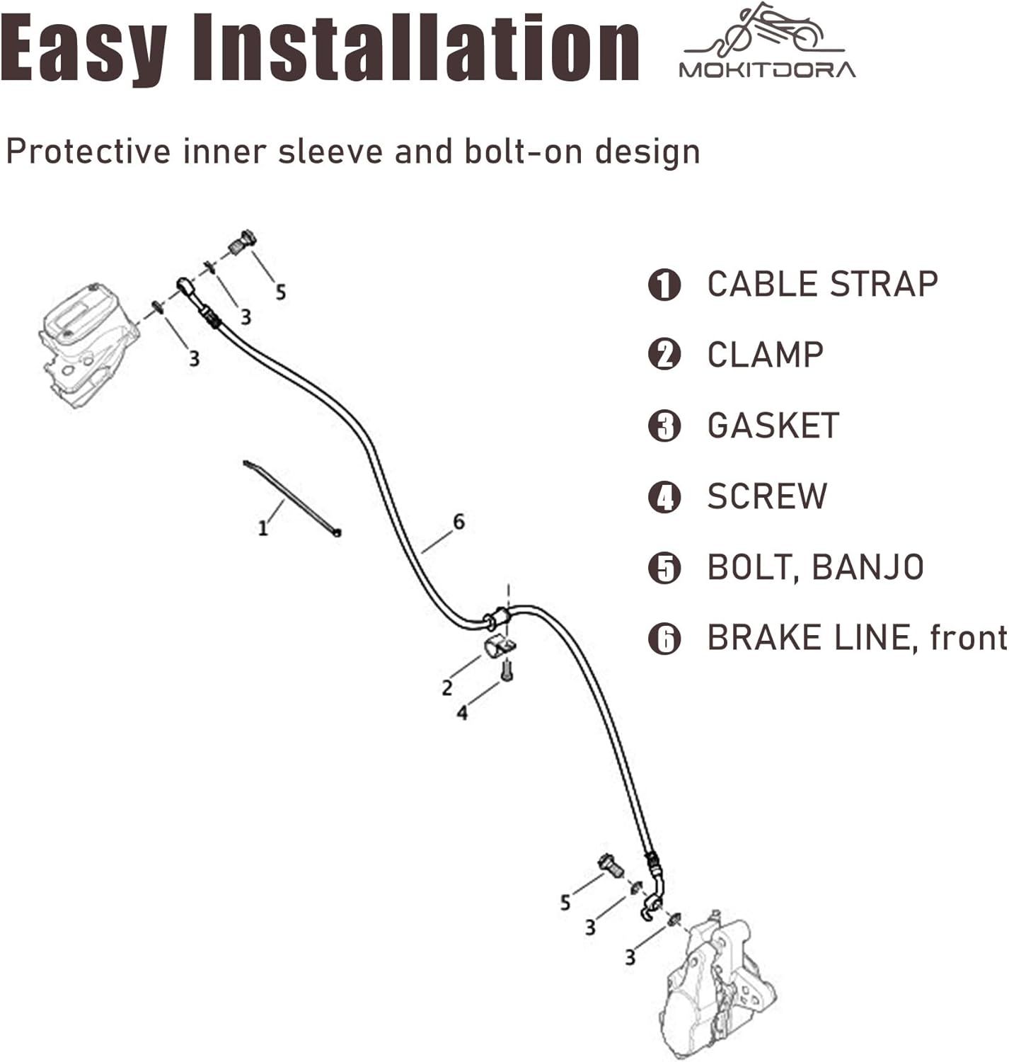 MoKitDora Sportster Clutch Cable Stainless Steel Braided Brake Line for 2004-UP Harley Sportster Models with 14" Handlebars, Chrome