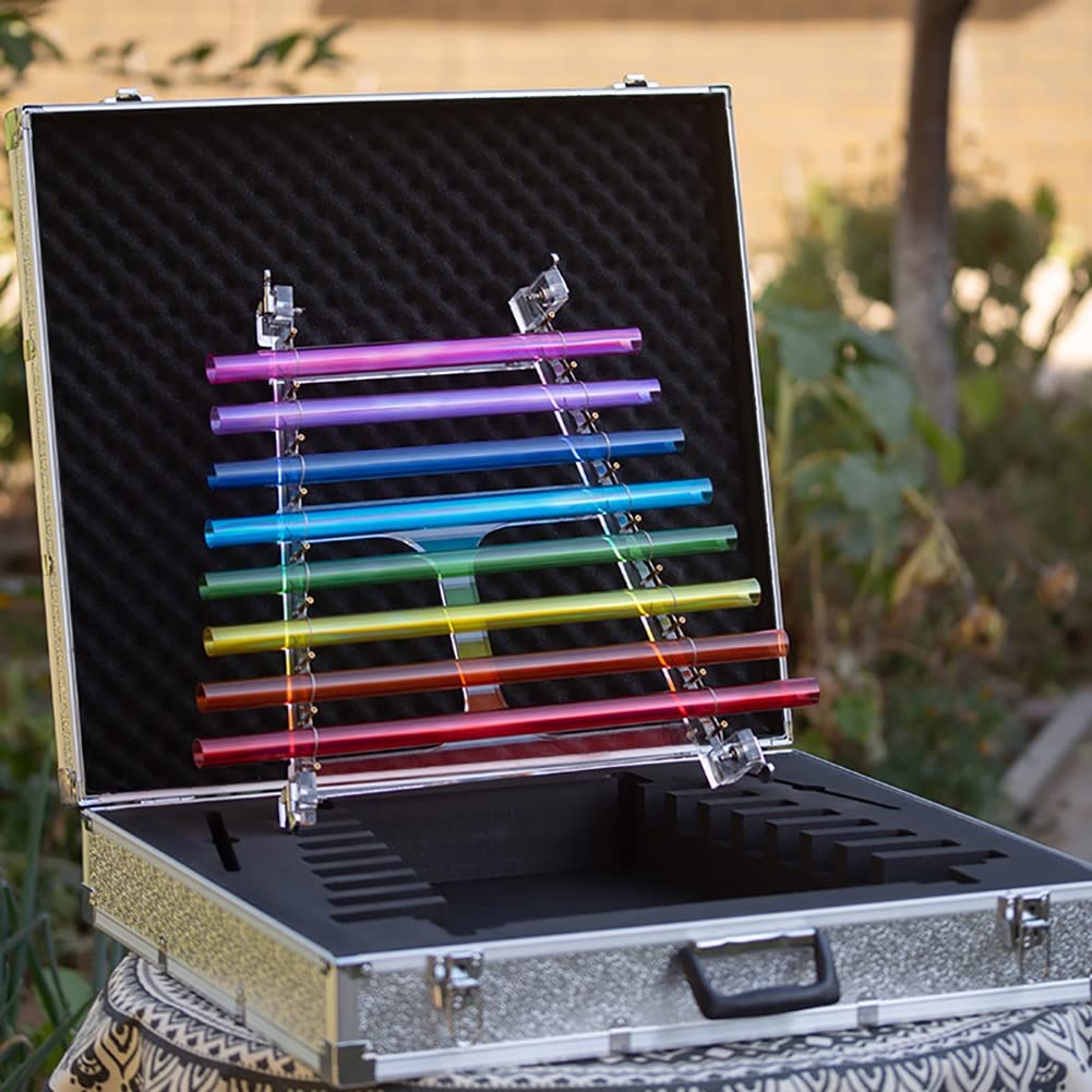 Rainbow Quartz Crystal Singing Harp with Alumina Carrying Box and 2 Type Mallet 8 Note Musical Instrument for