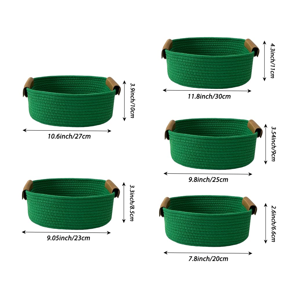 5-Piece Woven Rope Storage Basket Set - Sturdy Cotton Organizer Bins for Shelves, Pantry, Bathroom, Nursery & Bedroom Decor