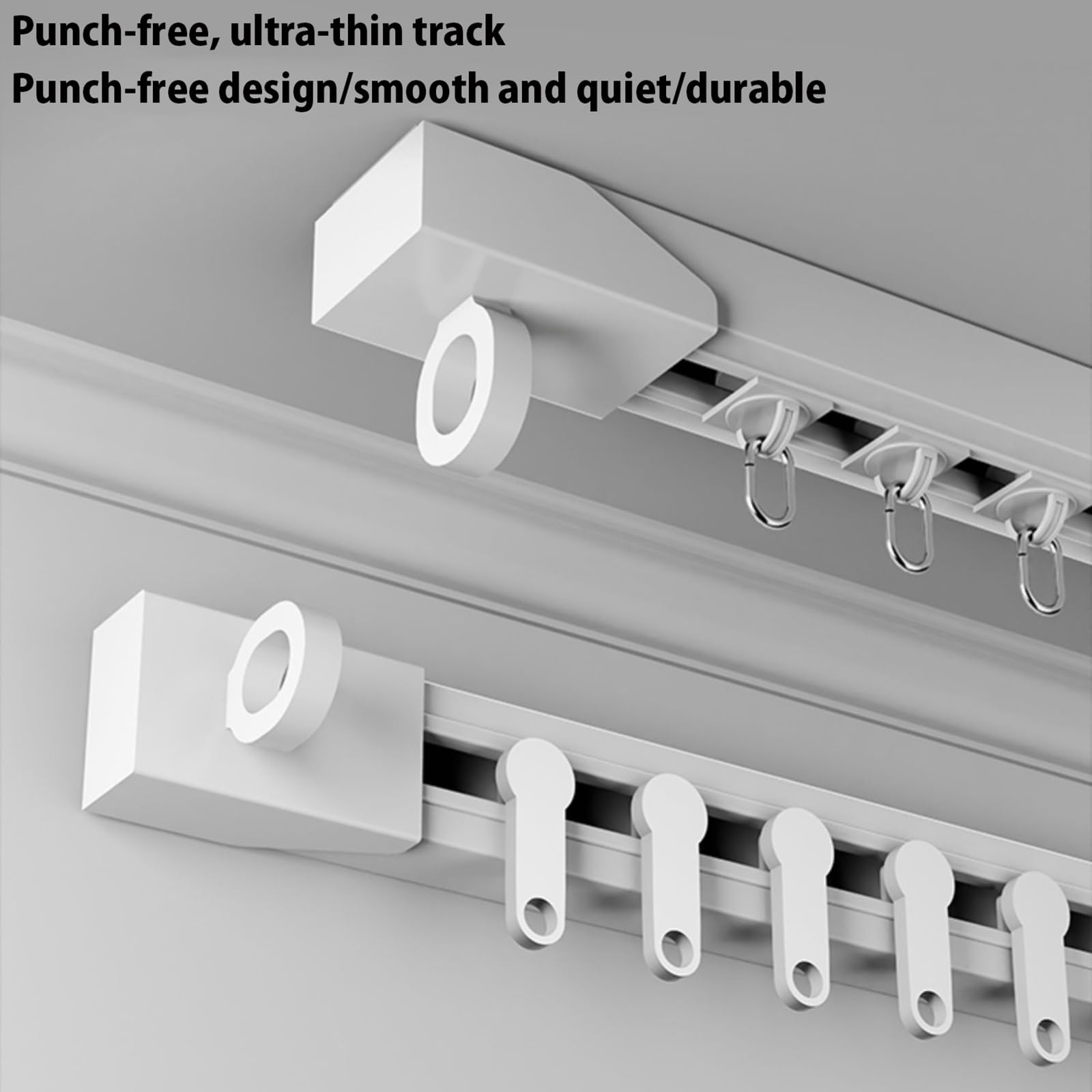 Sistema di binari per tende da soffitto, autoadesivo, senza trapano, silenziosa, per una facile installazione in camera da letto e soggiorno, ideale per il trattamento delle finestre di casa e hotel