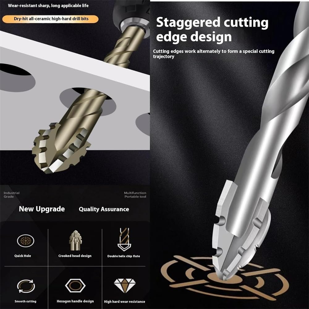 6piezas Nueva broca excéntrica de cuatro filos con dientes de sierra,Juego de brocas helicoidales excéntricas de alta resistencia,Juego de brocas multifunción (4+5+6+8+10+12 mm)