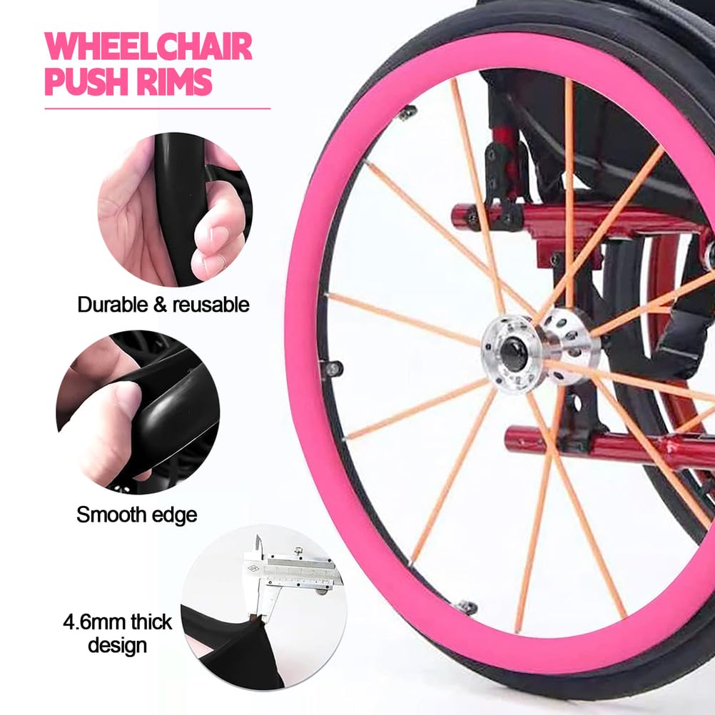 1 Paar 22/24 Zoll Rollstuhl-Schiebefelgenabdeckungen, rutschfeste Silikon Rollstuhl-Greifrandabdeckungen, Verschleißfeste Schutzhülle Für Handschieberinge,Blau,24inch