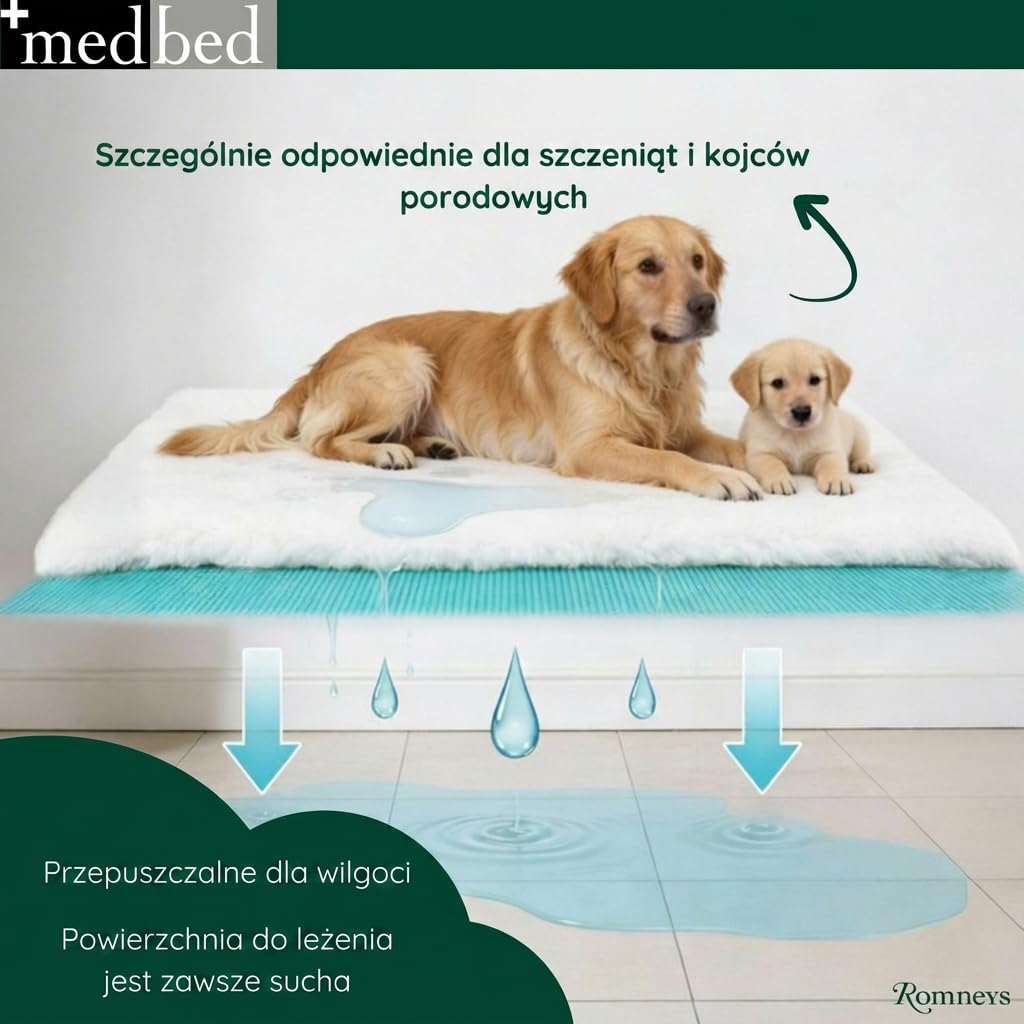 Medbed Premium - Medyczny koc dla psów: antypoślizgowy, pochłaniający wilgoć, oddychający i nadający się do prania (szary, 50 x 70 cm)