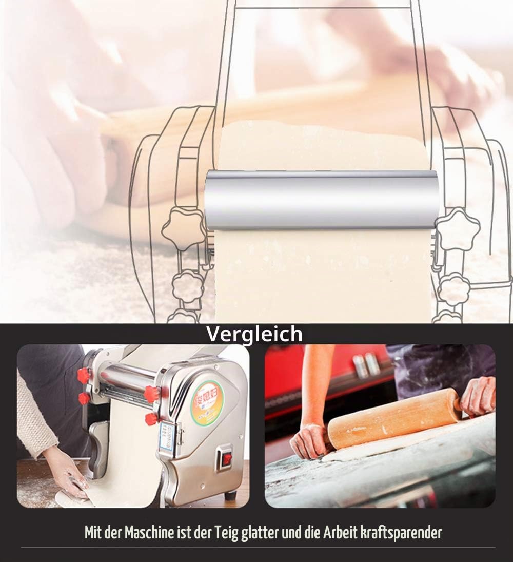 Hanchen elektrische Nudelmaschine automatischer Nudelschneider Edelstahl Pastamaschine Nudel Zubehör 550W | einstellbare Dicke und Breite | Spaghetti Fettuccine Pappardelle