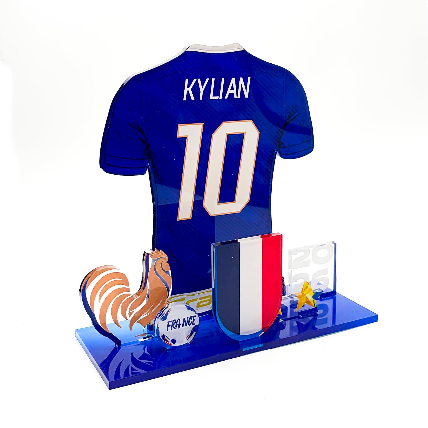 Kit Acrylique 3D Football France – Personnalisable Prénom & Numéro – Coupe du Monde 2026 – Décoration Supporter – Fabriqué en France (Bleu) | Personnalisable – Prénom & Numéro au choix