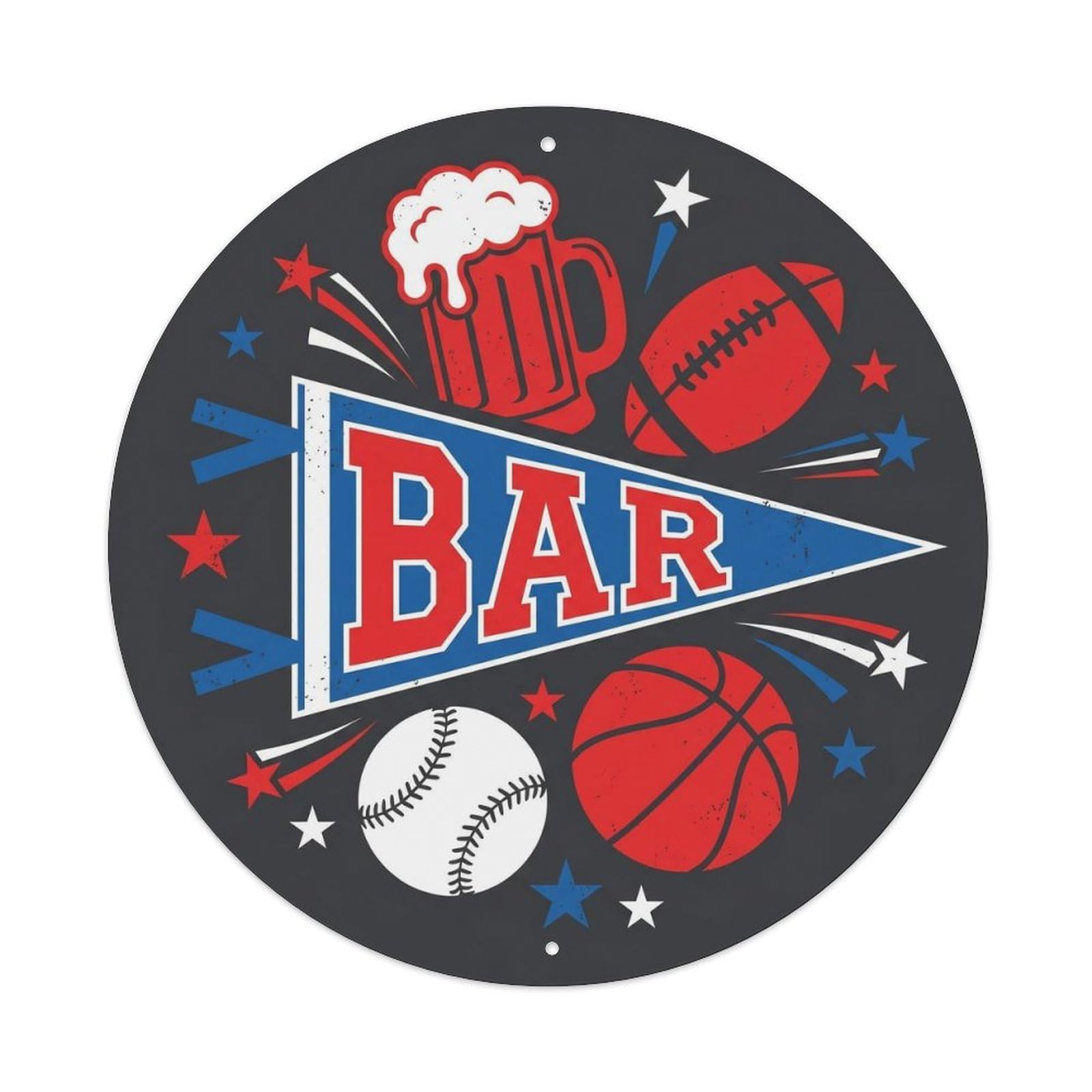 BAR Sports Tavern Emblem Metal Tin Sign Plaque Wall Decor for Cafe, Club Bar, Office, Home Garden Round Metal Poster 8x8Inch