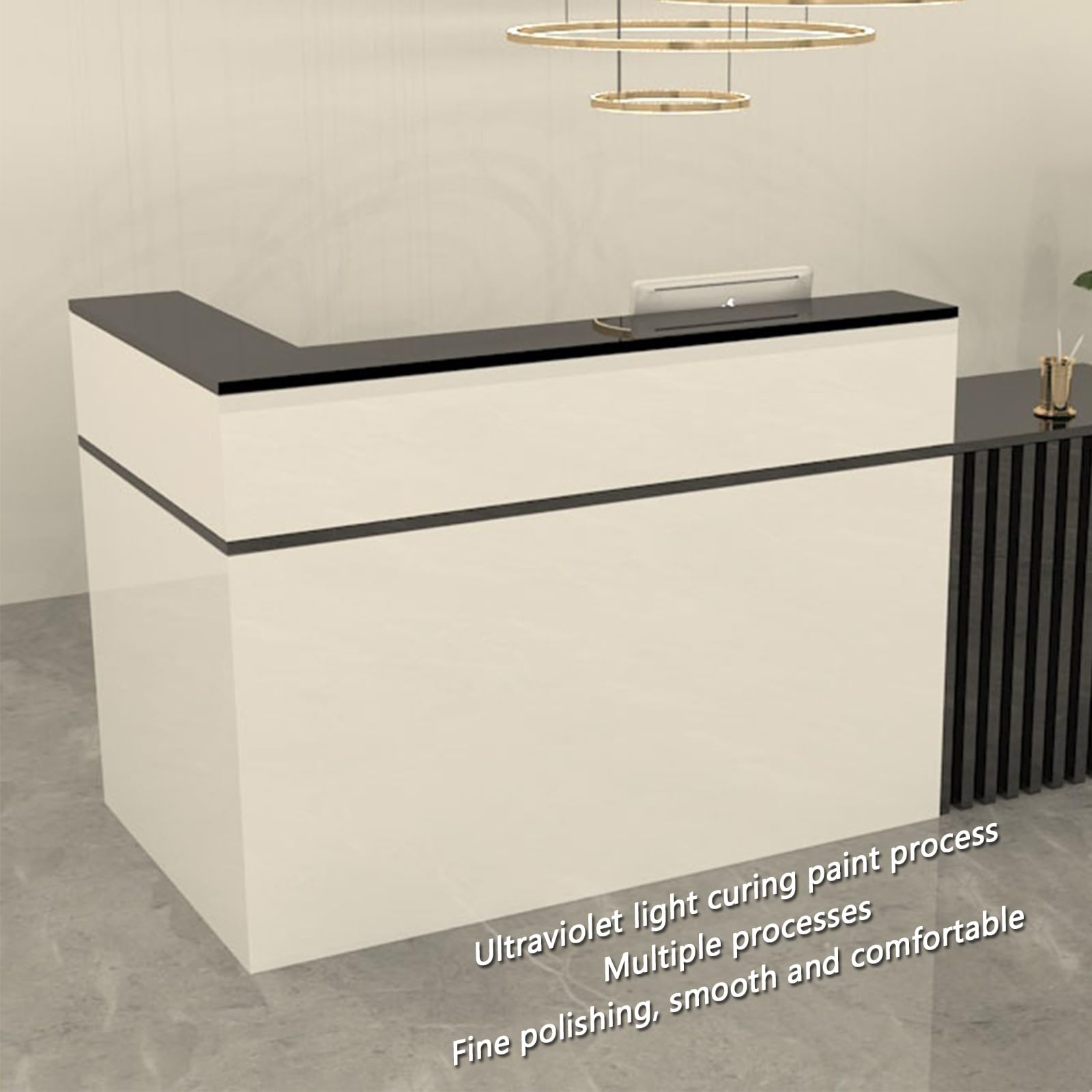 Bancone Cassa for Negozio,bancone Reception Estetista,Bancone Vendita,Tavolo con Cassetto e Piccolo Armadietto,per Negozi di Abbigliamento(White,LEFT-140CM/55IN)