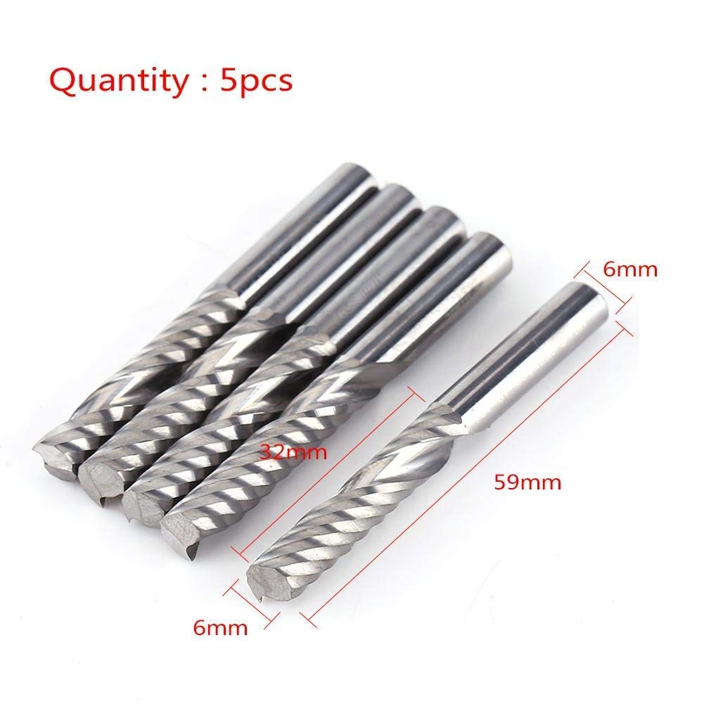 5pcs 6mm Fresas de carburo de tungsteno de una sola flauta Fresa en espiral Fresadora CNC Fresa Bits para máquina de corte CNC