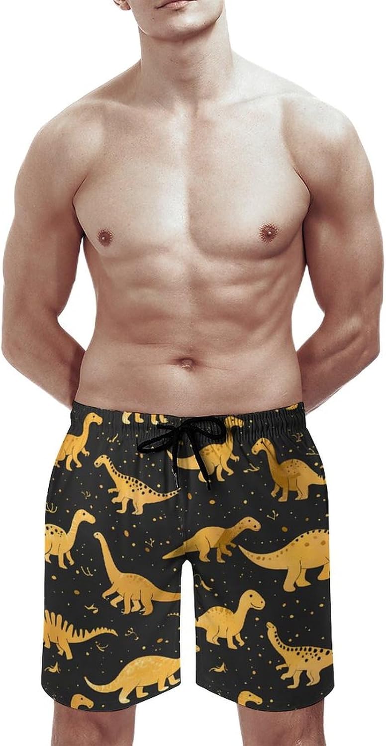Cute Dinosaur Casual Men's Swim Trunks Novelty Summer Beach Shorts Swimwear with Pocket