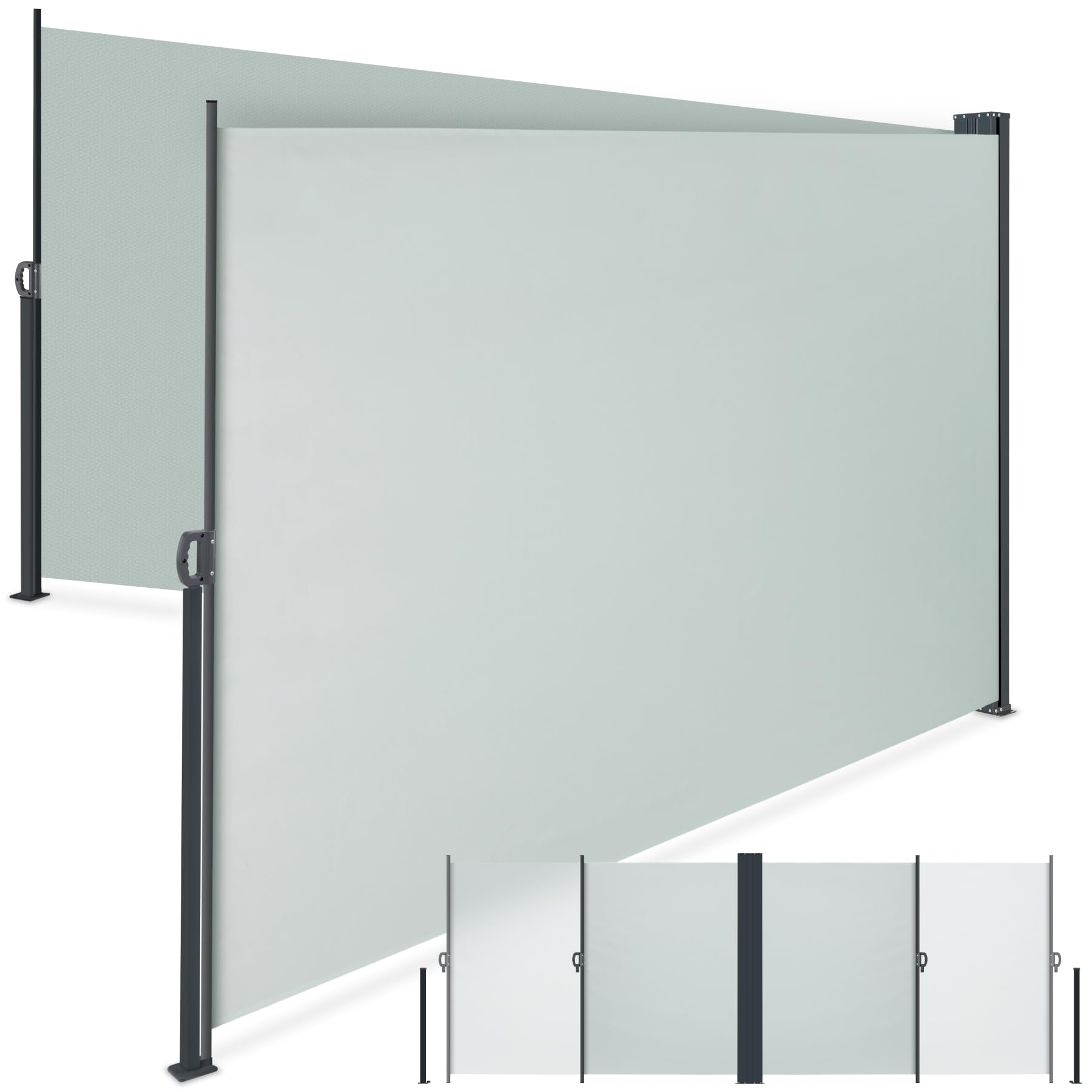 tectake® Double Side Awning, 200 x 600 cm, Retractable Sun Shade for Privacy, Sun & Wind Protection, Water-Repellent Fabric & Steel Structure, Ideal Patio, Balcony & Garden Privacy Screen - Grey