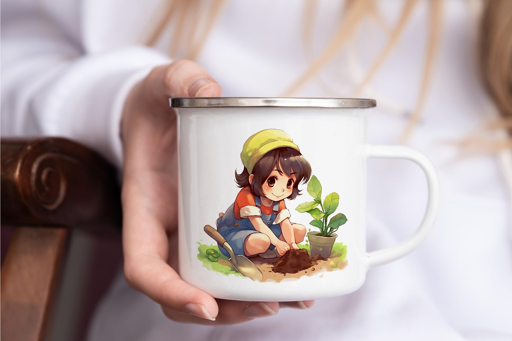 MAXIKIWI - Durable Enamel Coffee or Tea Camping Mug for Indoor Outdoor Use - Gardening Collection - 350ml - Image 4