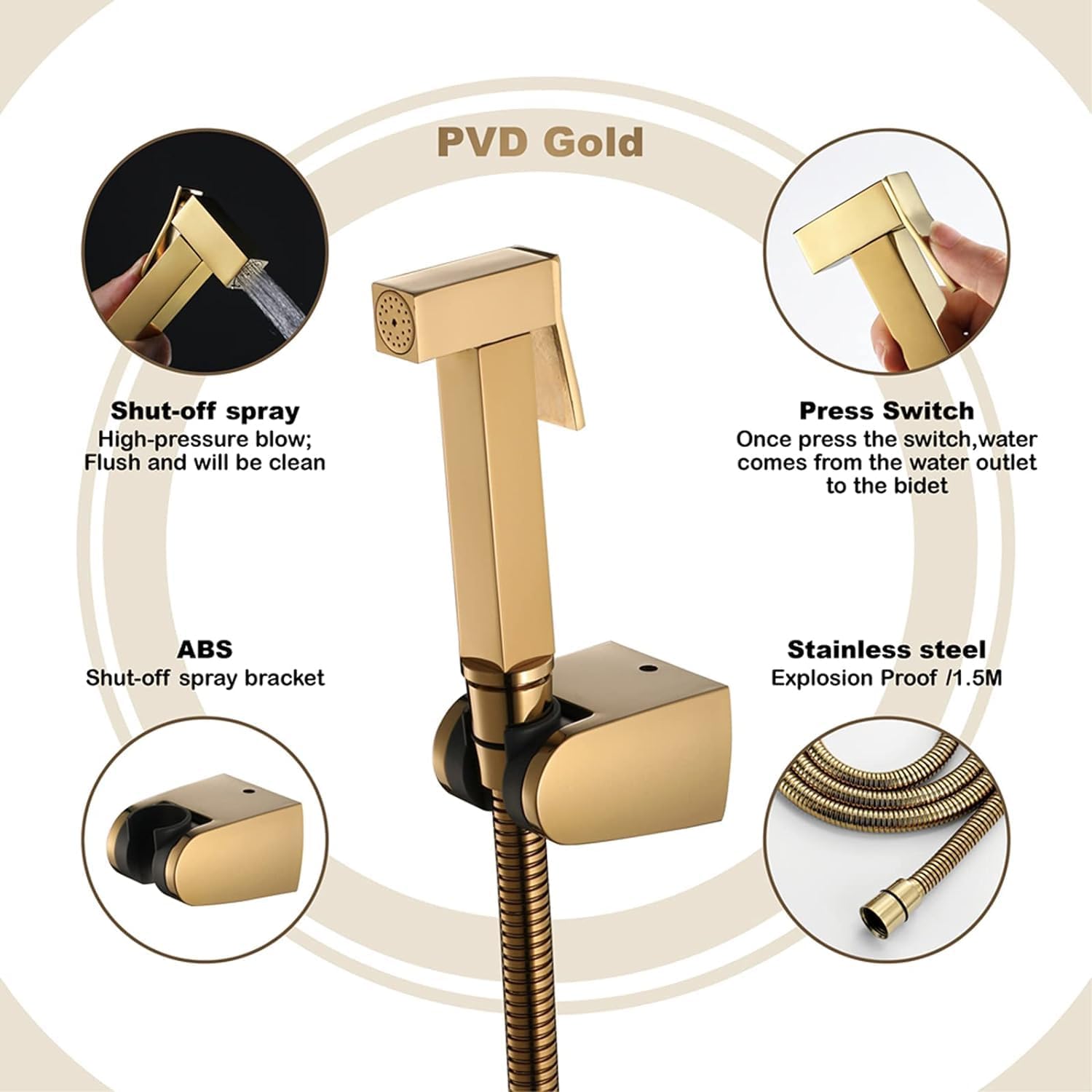 Brass Toilet Shower Kit Handheld Bidet Sprayer with Water Outlet Valve Hand Shower Bidet Toilet Sprayer Gold Titanium,Top A,Top a