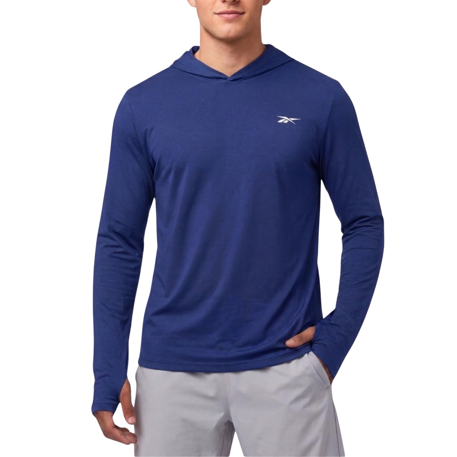 Reebok Hooded Rash Guard for Men– Long Sleeve Sun Shirt, UPF 50+ UV Protection Fishing Running Hiking Athletic Workout