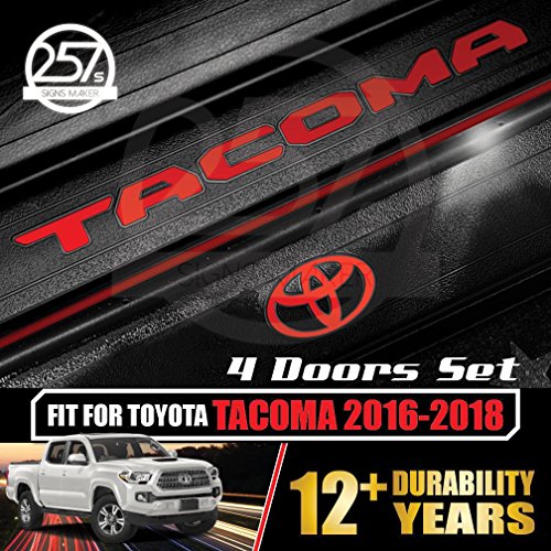 (Gloss Red) Sill Protector Insert Letters Logo Set Vinyl Decals for 4 Doors TOYOTA TACOMA 2016 2017 2018