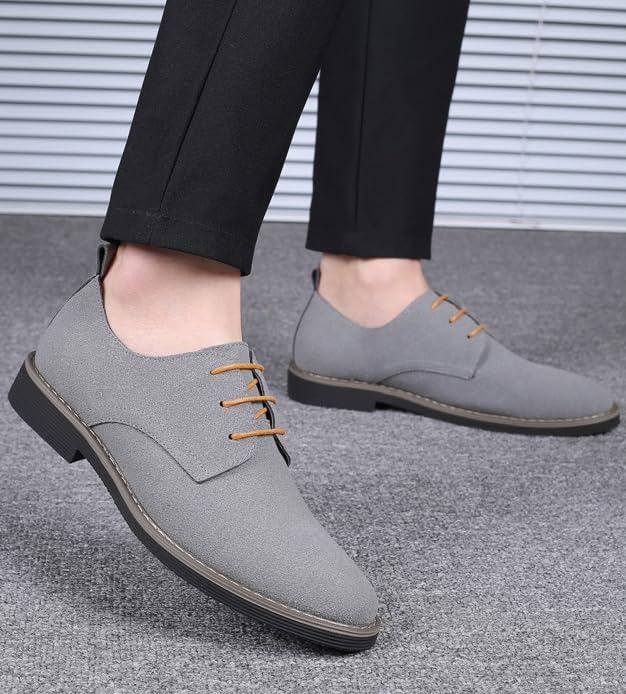 Men's Suede Dress Oxfords Shoes Fashion Round-Toe Lace up Low Top Nubuck Leather Casual Shoes Classic Business Formal Derby Shoe4