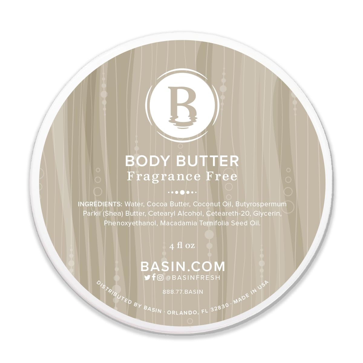 Basin Fragrance Free Body Butter - Natural Unscented Moisturizer with Shea Butter & Cocoa Butter - Sensitive Skin Body Cream for All Skin Types - Made in USA