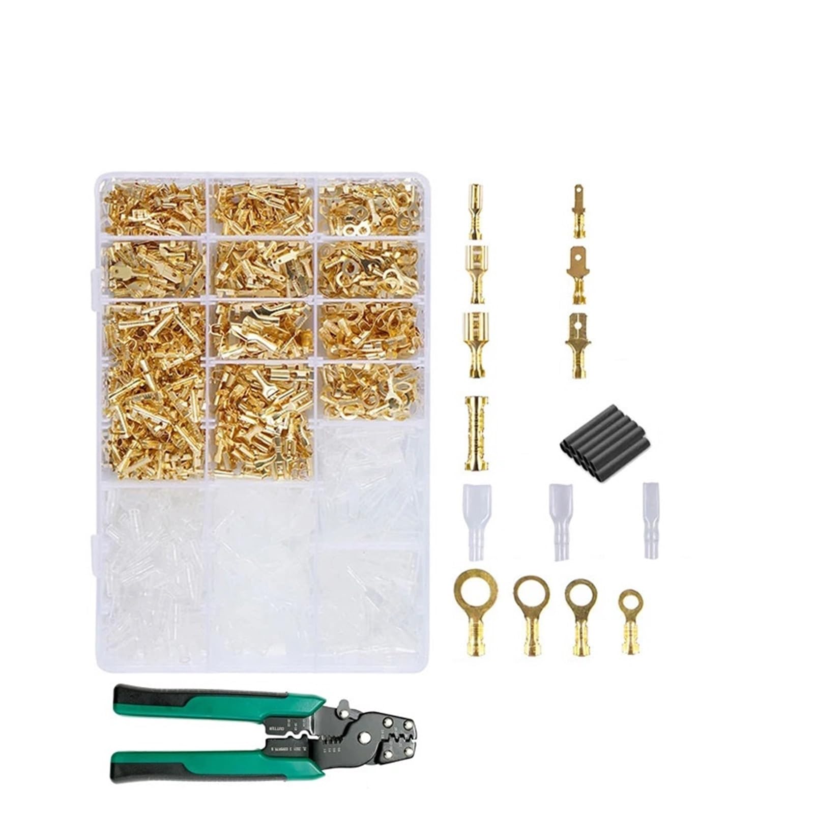 1050 piezas de terminal de crimpado for conector eléctrico, empalme en forma de U/O, terminación de cable de 2,8/4,8/6,3 mm, alicates de terminación de cable(Gold 1050 a)