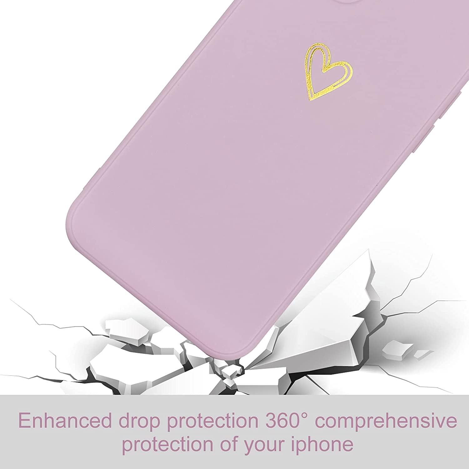 Custodia Per IPhone 14 Pro Max Con Cuore Oro Amore, Cover Morbida In Silicone Con Supporto E Braccialetto, Viola Con Cornice Dorata