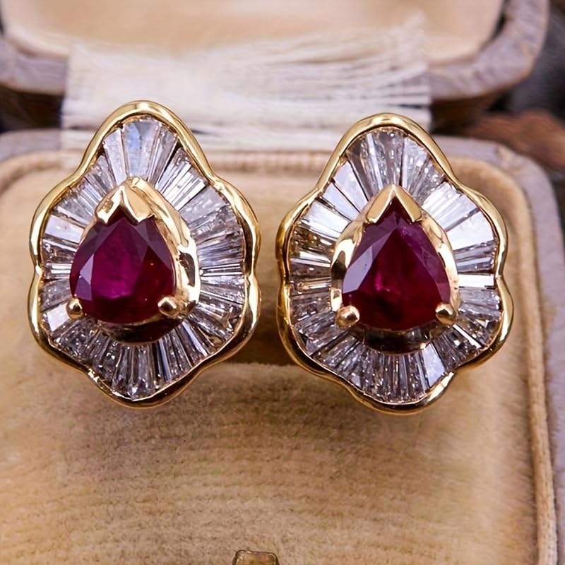 Luxurious and Elegant Red and White Synthetic Zircon Circular Pendant Earrings, Handmade Wedding Banquet Jewelry Accessories for Women