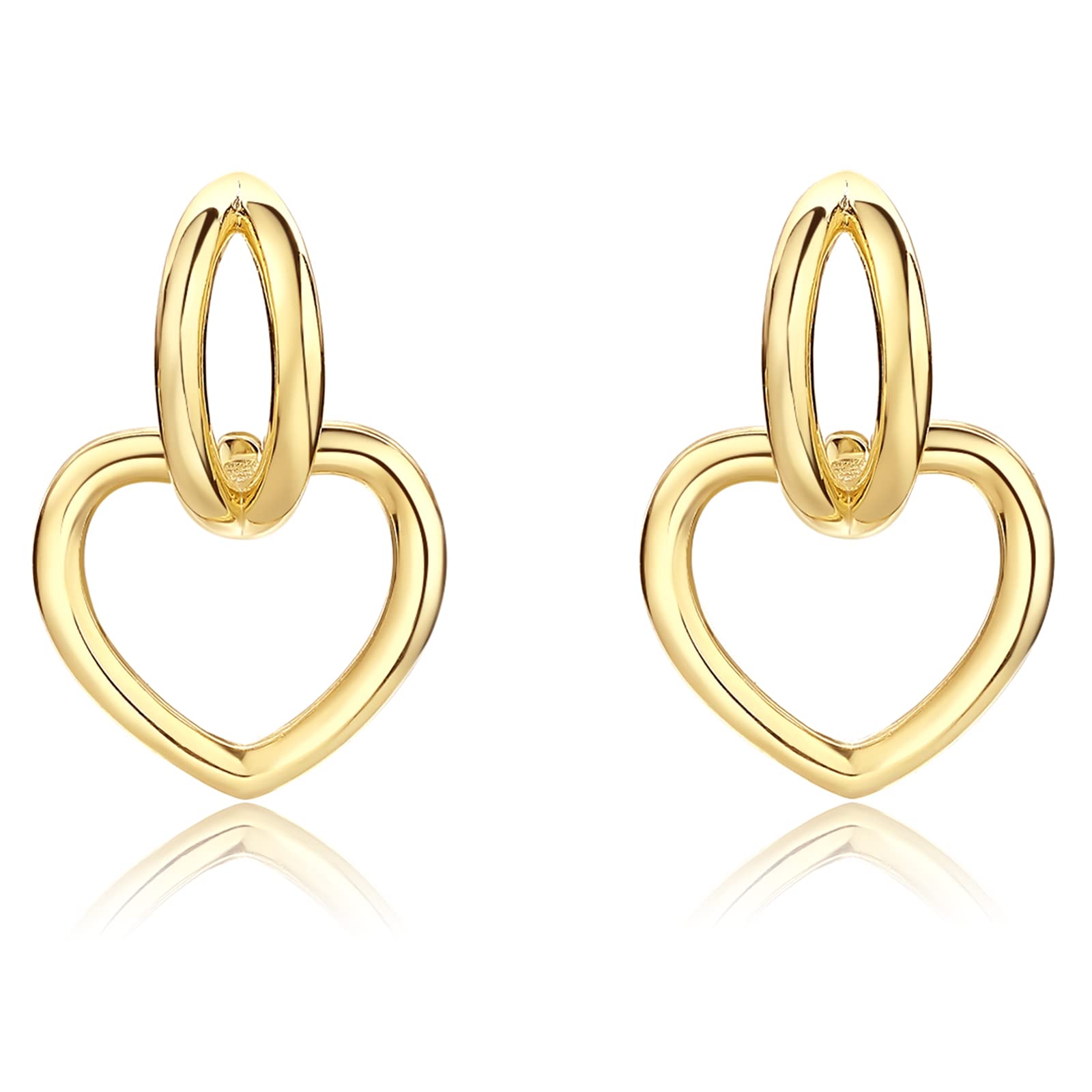 D099305 18CT Gold Plated Sterling Silver Heart Hoop Earrings - Love Dangle Drop Huggie Hollow Open Heart Hoops Jewellery for Women Mom Daughter Anniversary Birthday