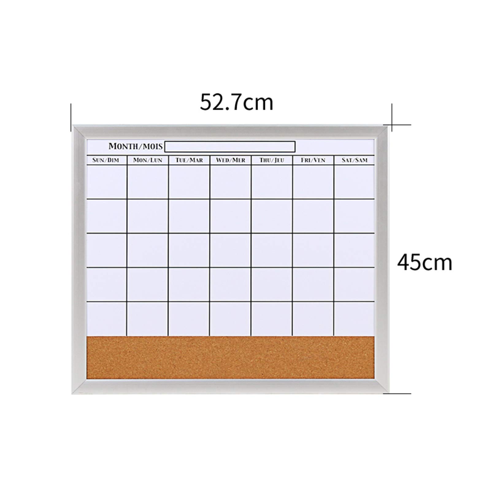 Del Calendario con Cornice in Lega di Alluminio Bacheca Combinata in Sughero per Ufficio Aula Dormitorio Familiare 52,7X45CM