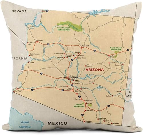 rouihot - Funda de cojín de lino para sofá, cama y coche, diseño de mapa de Arizona, lino, Color 1, 18"x18"
