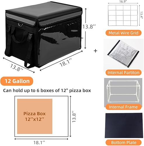 Miniatura 3 de TooCust Bolsa grande aislada para entrega de alimentos con base fija y marco interno, XL-18.1 x 13.8 x 13.8 pulgadas, bolsa de entrega de pizza Negro