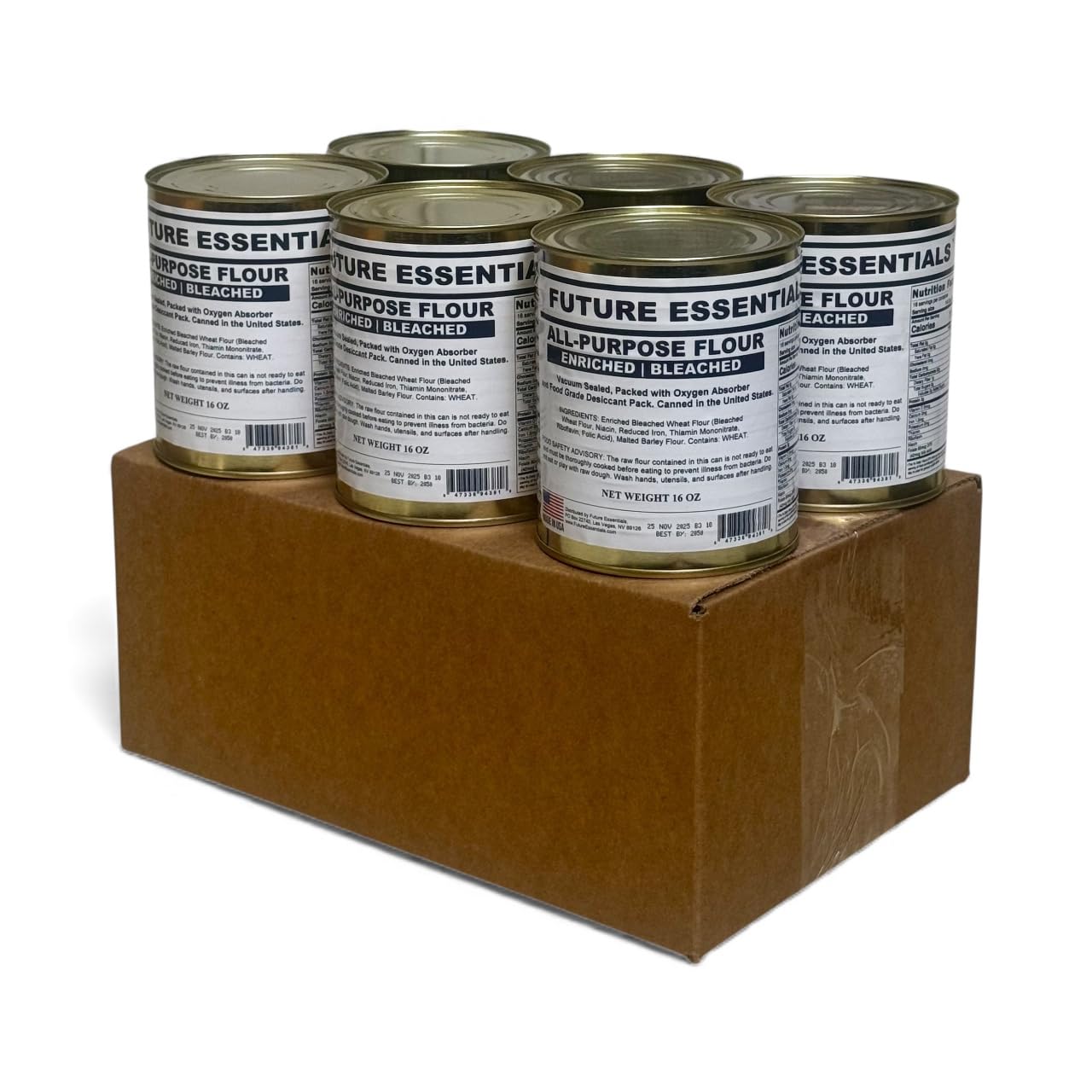 Future Essentials All Purpose Flour – Shelf-Stable, Long-Term Storage Baking Flour for Emergency Preparedness & Everyday Cooking – Made in the USA, 6 Cans (16 oz Each), #2.5 Size Can