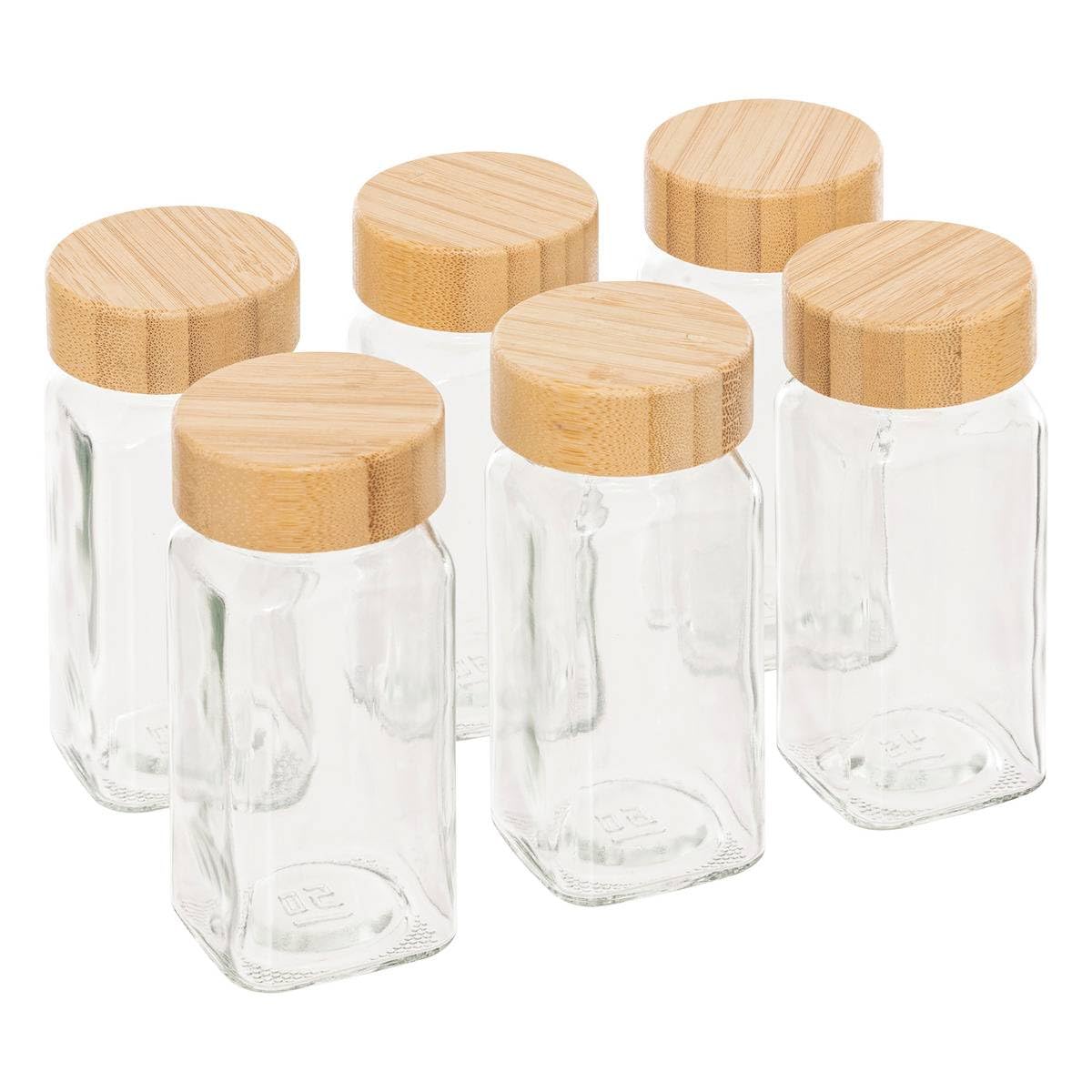 5Five - Lot de Pot à Épices Transparent en Verre et Bambou - Organisateur d'épices