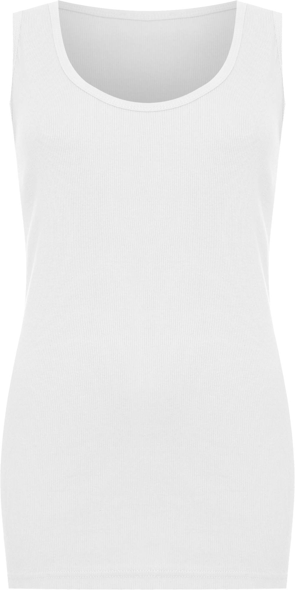 WearAll Plus Size Womens Plain Ribbed Ladies Sleeveless Scoop Neck Vest Top - White - 26-28