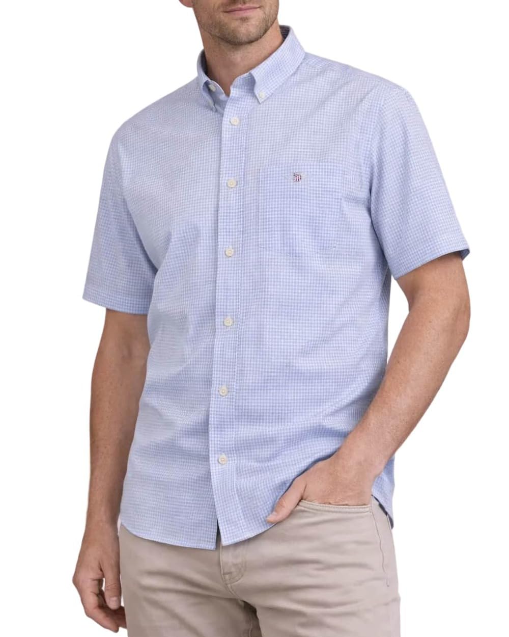 GANT REG Classic POPLIN GINGH SS Shirt Light Blue