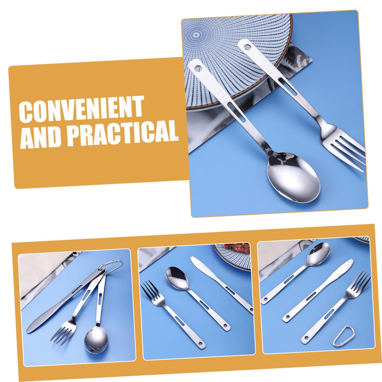 POPETPOP Posate Da Viaggio in Acciaio Inox Per Campeggio Barbecue e Picnic Compreso Forchetta Cucchiaio Coltello Portatile Utensili Compatibili Per Escursioni All Aperto