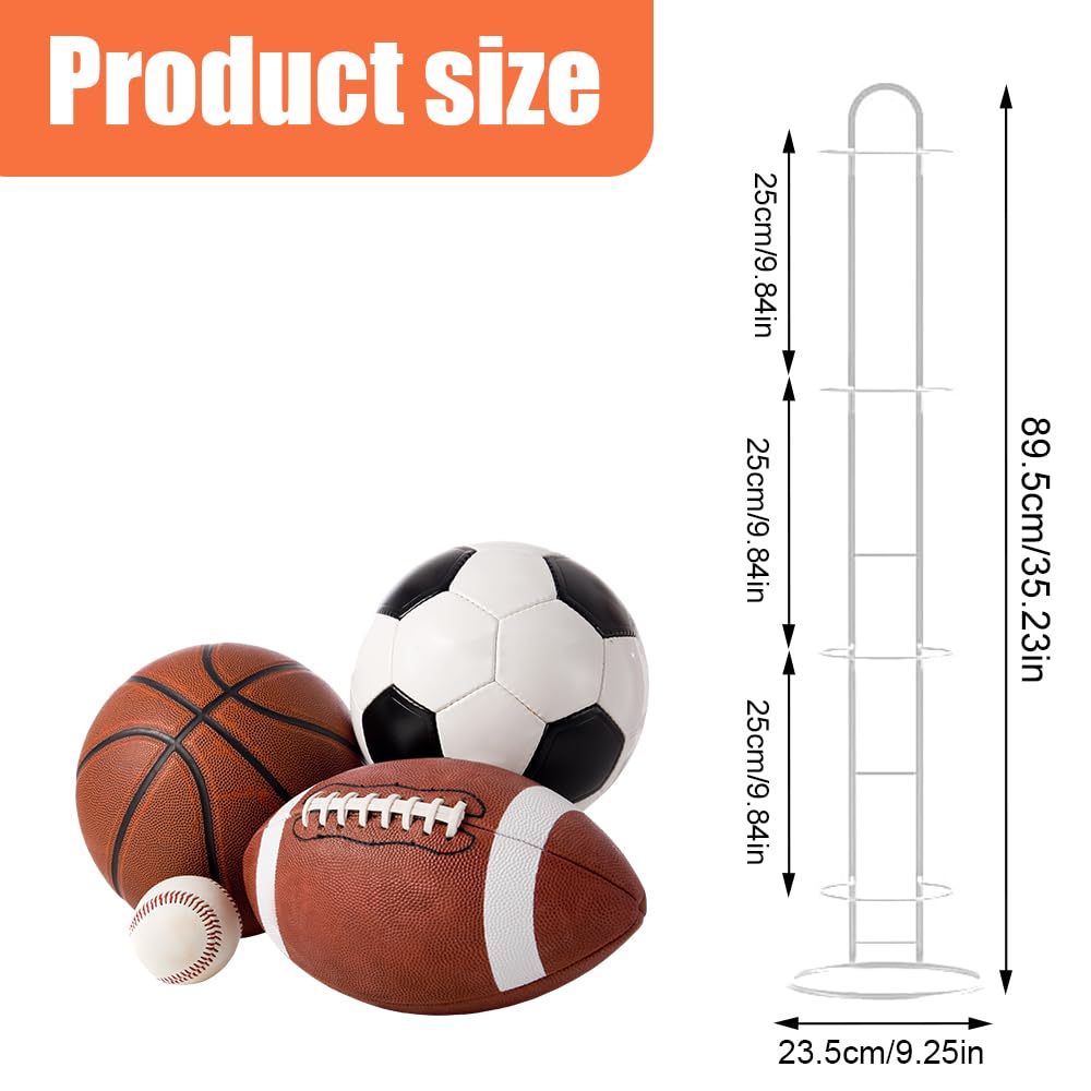 Soporte vertical para balones de metal, estante de 4 niveles para voleibol, baloncesto, fútbol (blanco)