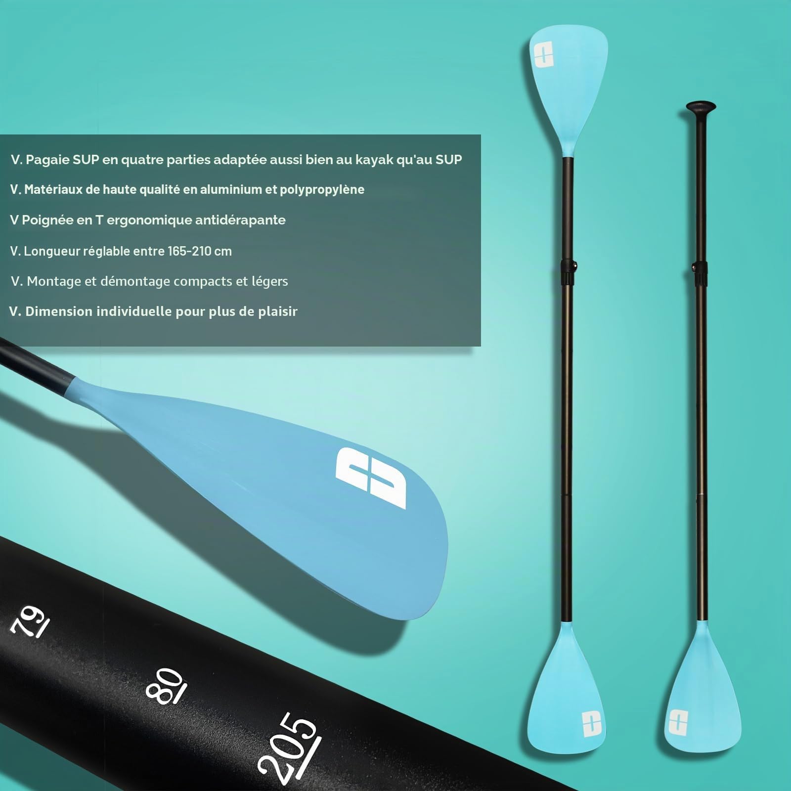 Siège de Kayak Gonflable Stand Up Paddle et Support de caméra, pagaie 2 en 1 330x76x15cm, Pompe jusqu'à 150kg avec Sangle de Pied, Sac à Dos