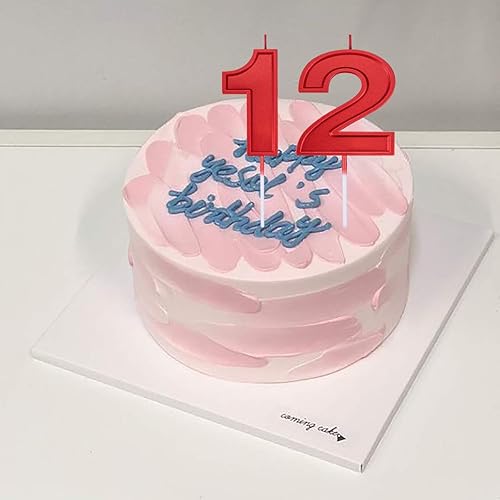 Miniatura 6 de Velas de 3.93 pulgadas de color rojo metálico con el número 2 de feliz cumpleaños, decoración y celebración de cupcakes de cumpleaños para