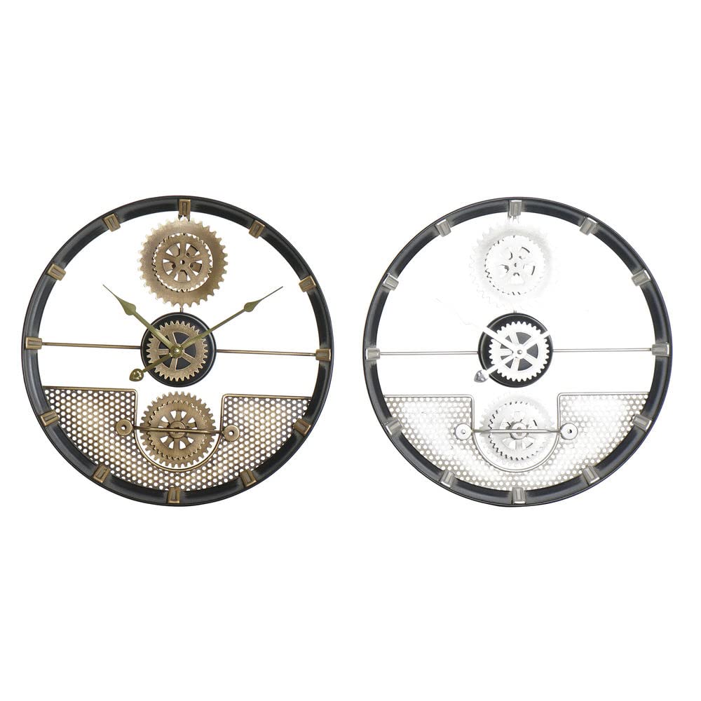 DKD Home Decor Brand Wall Clock Silver Gold Iron Gears (40 x 5.5 x 40 cm) (2 Pieces) (Reference: S3026681)