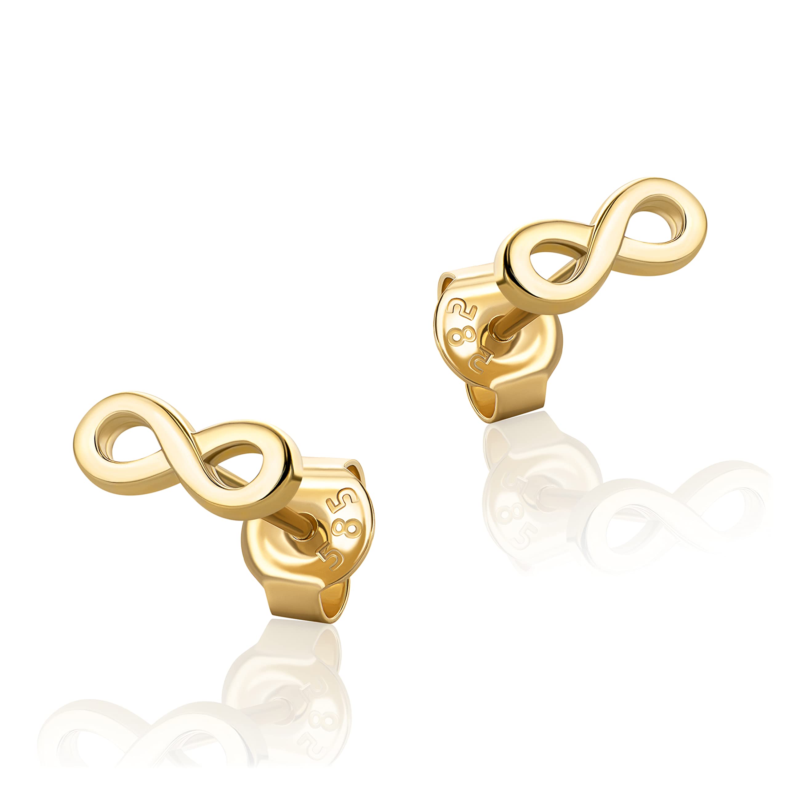 Orecchini a perno 14 carati a forma di infinito in oro giallo 585, oro