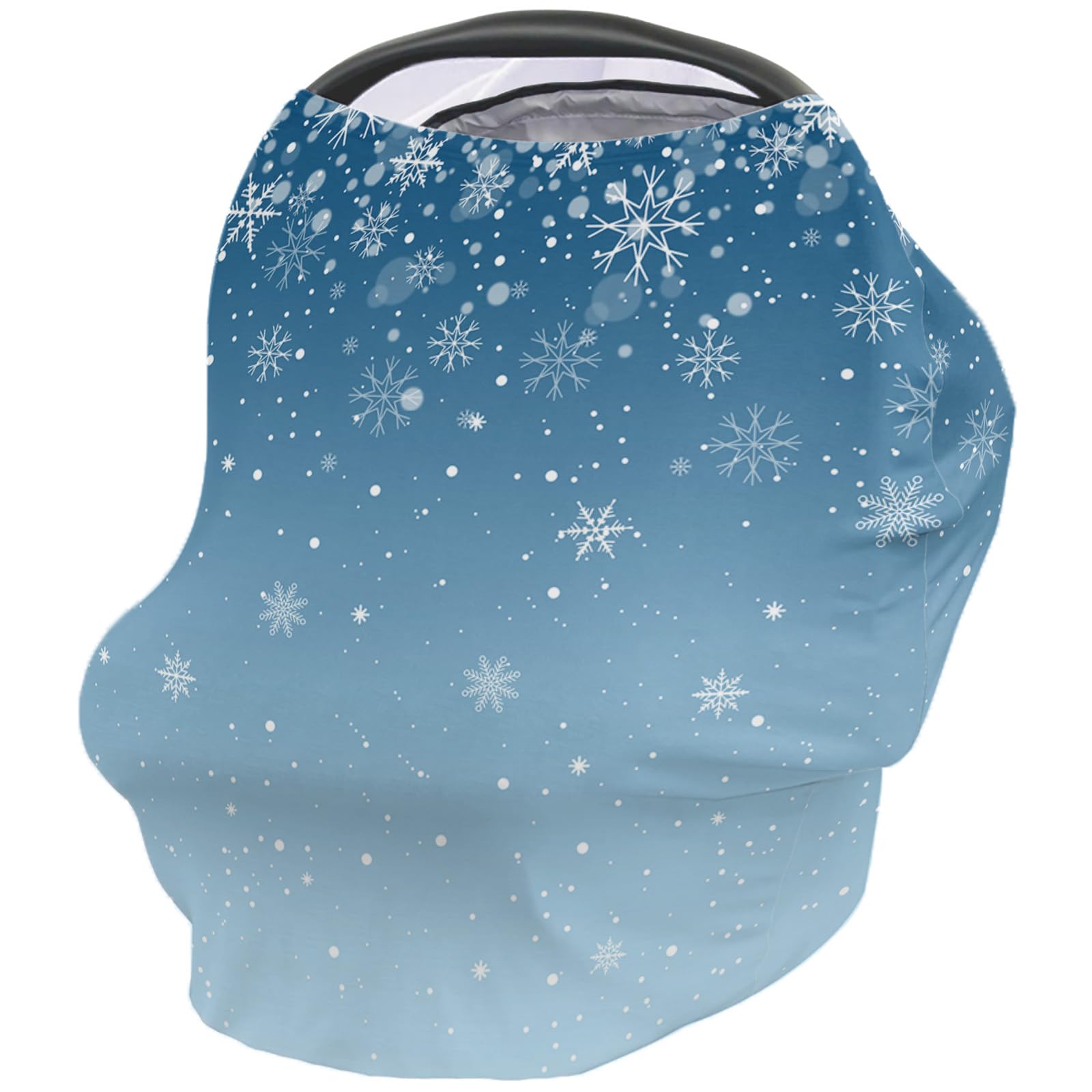 Nursing Cover for Breastfeeding Scarf, Merry Christmas Snowflake Snow Ombre Blue Baby Car Covers Super Soft Multi Use for Canopy Shopping Cart Cover Blanket Stroller Cover