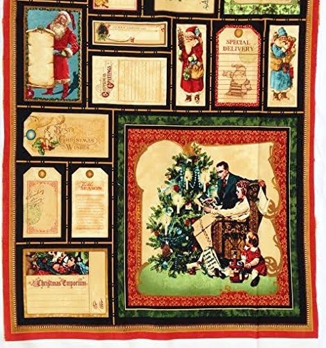 Father Christmas"Christmas Emporium" Quilt Block Fabric Panel (Great for Quilting, Sewing, Craft Projects, a Quilt, Throw Pillows & More) 22" X 44" Tall