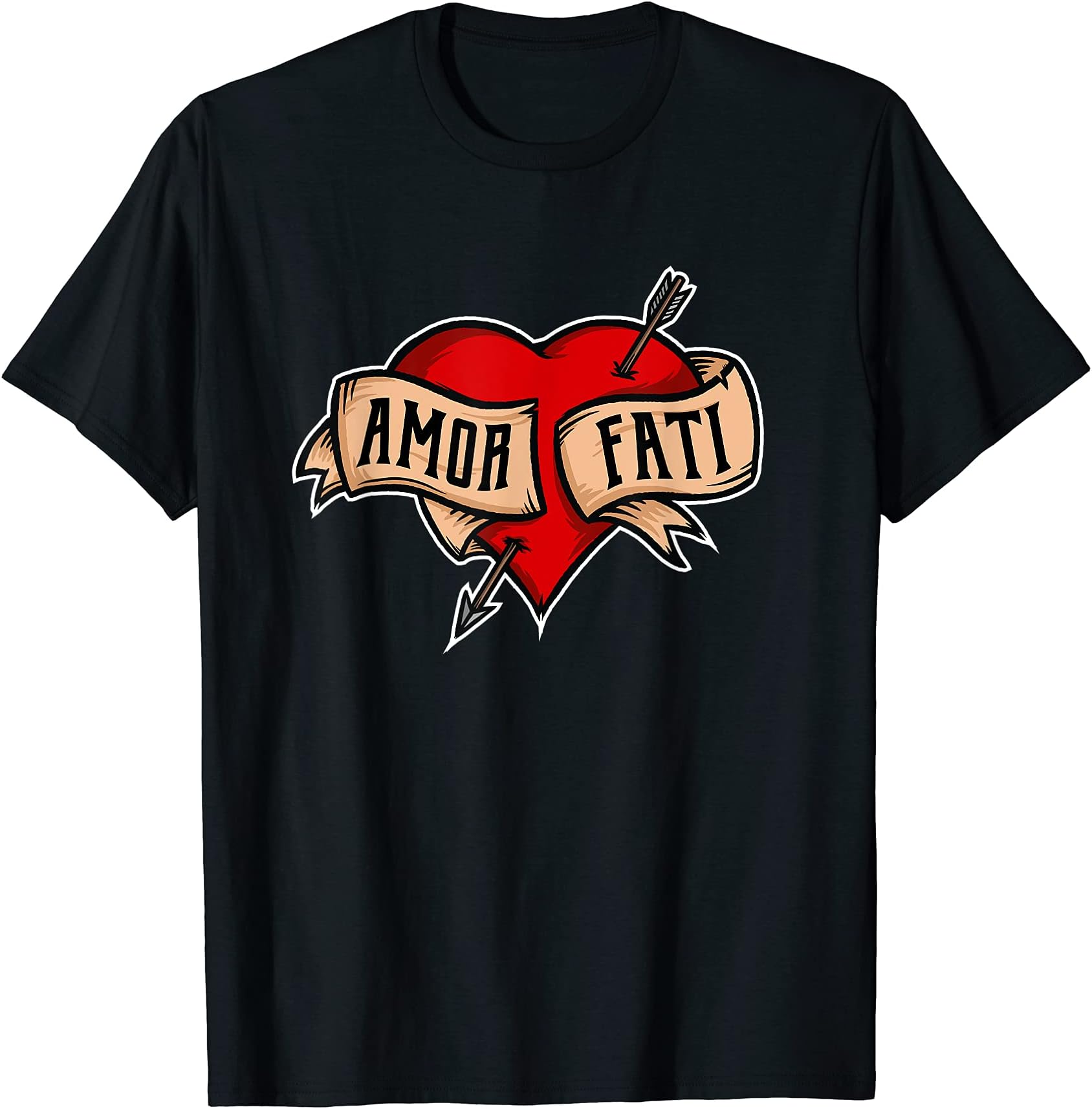 Amor Fati retro gifts for philosophersAmor Fati - Classic Nietzsche Tattoo Heart Design T-Shirt