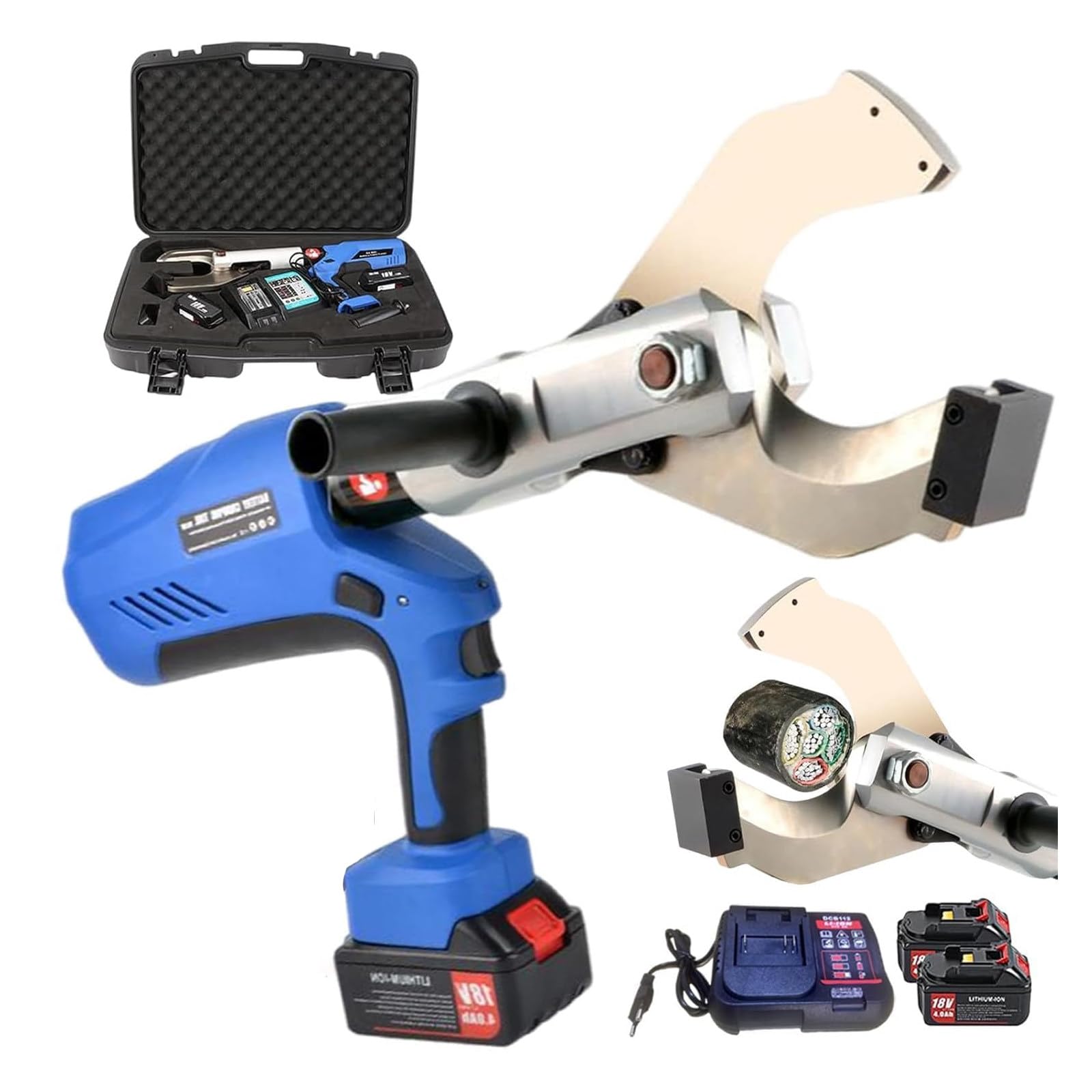 JozyJul Cordless Cable Cutter Hydraulic Cable Cutter, Electric Cable Cutter, Battery Powered Cable Cutting Tool for 85mm/105mm/120mm Al Copper Cable, 4.0Ah Battery 105mm