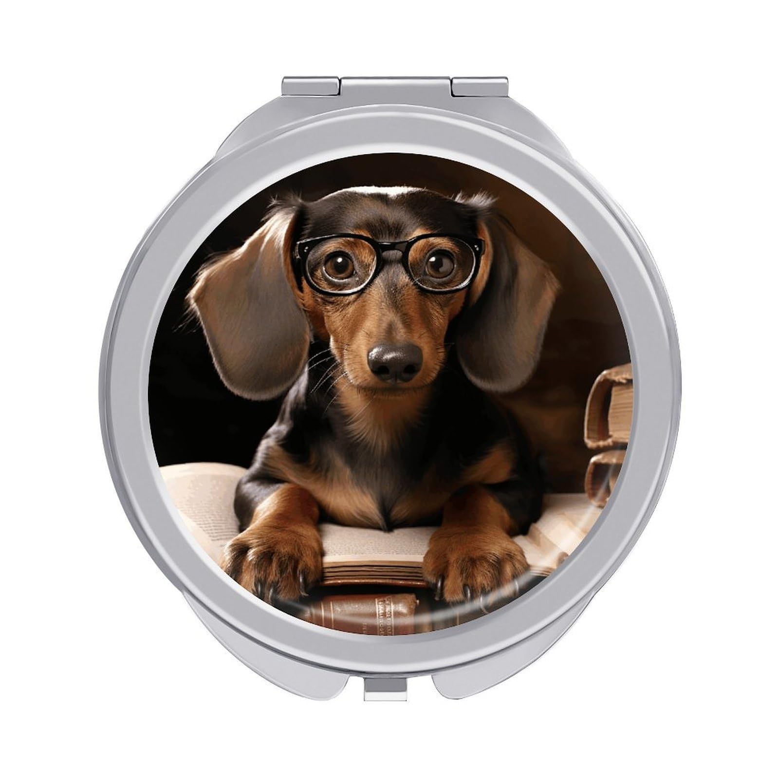 VstaDank Dachshund Sausage Book Travel Makeup Mirrors Exquisite Double-Sided Mirrors 2X/1X Magnifying Pocket Folding Portable Round Hand Mirror Mini Mirrors