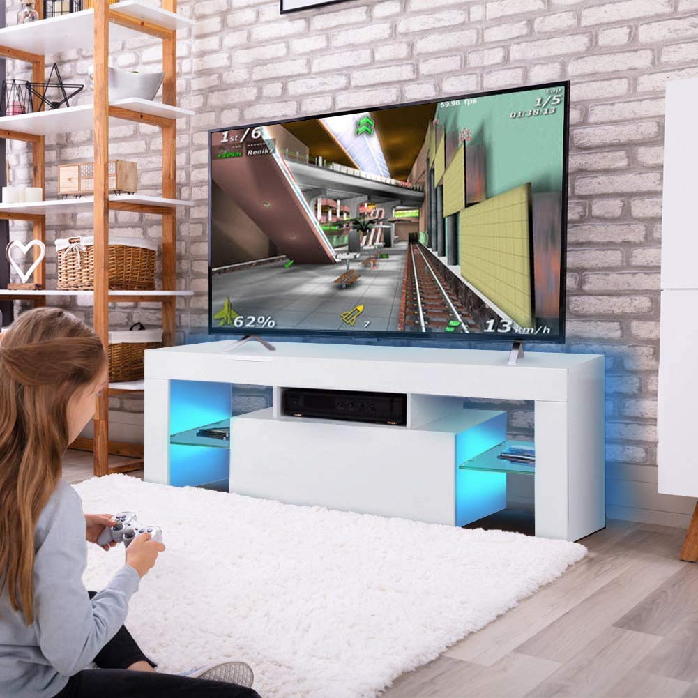 Buy TV Unit, White Gloss TV Units with Led Lights & Remote, Modern TV Stand with Storage