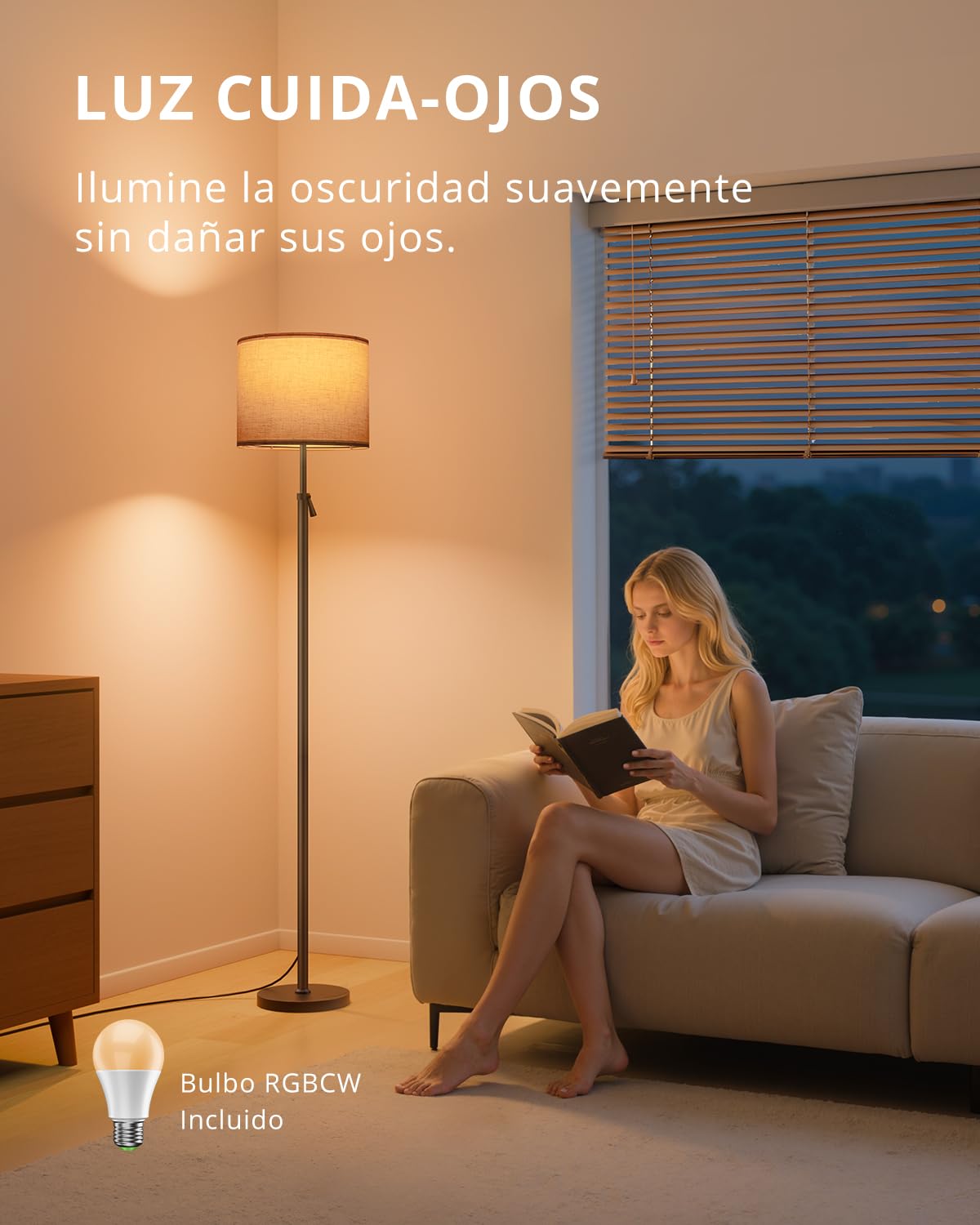 Lámpara de Pie LED Regulable en Altura, Pantalla Lino, Lámpara Telescópica 152-175cm, Mando Magnético, Luz RGB Regulable 1200lm 10W para Salón, Negro