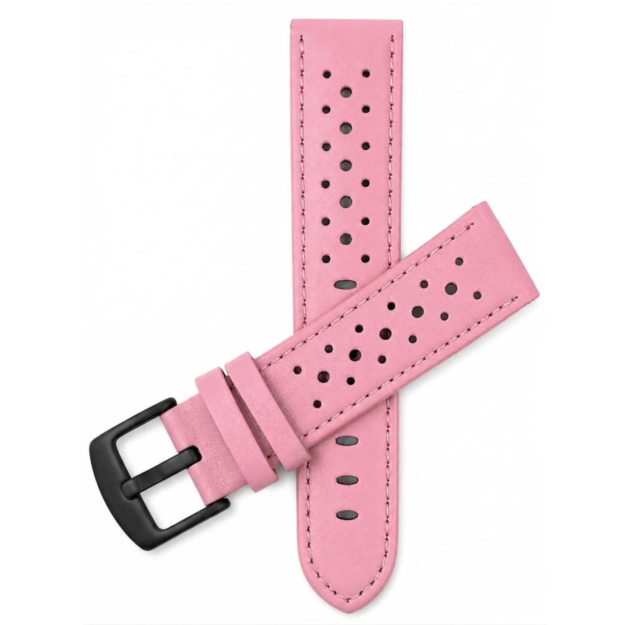 Mens Leather Rally Strap, Perforated Racing Watch Band, 18-24mm, Reg/XL