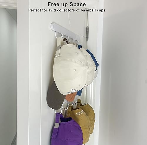 Miniatura 10 de ETOWIFA Organizador de sombreros para gorras de béisbol hasta 37, soporte para sombreros sobre la puerta para armario con 7 bandas de fieltro y 3