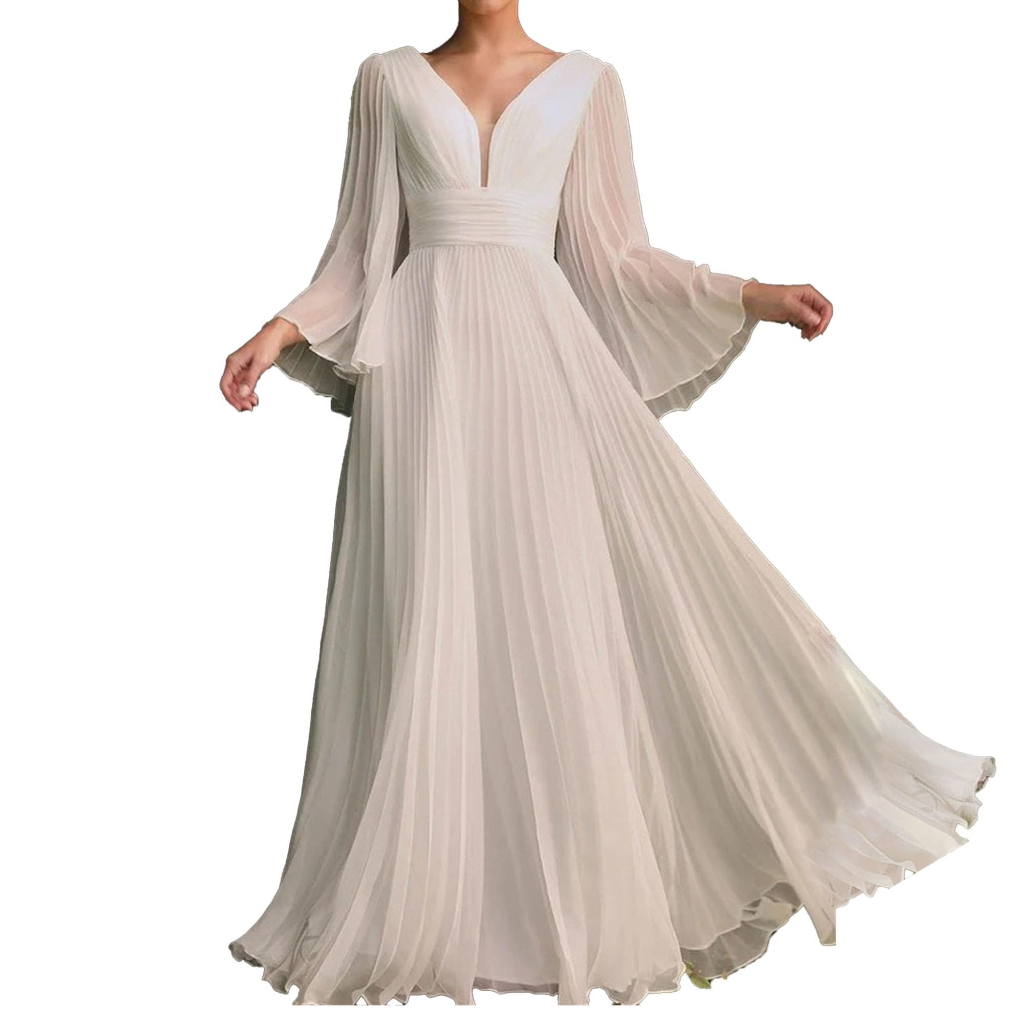 Robe à taille élastique anti-compression confortable col en V blanche M - 7