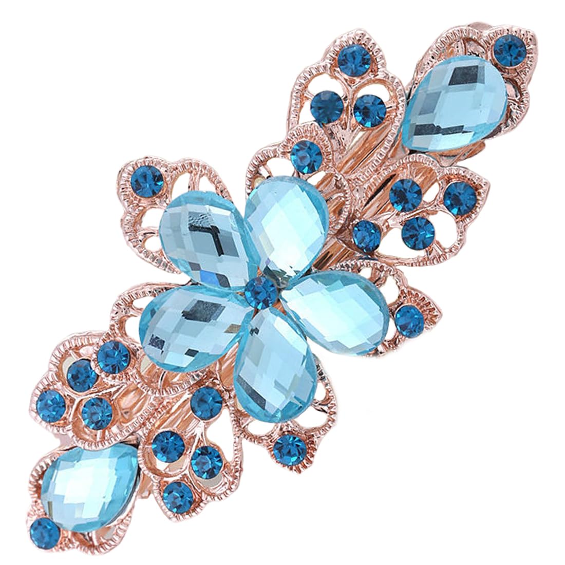 Sea Blue Flower Crystal Diamond Hair Clip, Cute Flower Shaped for